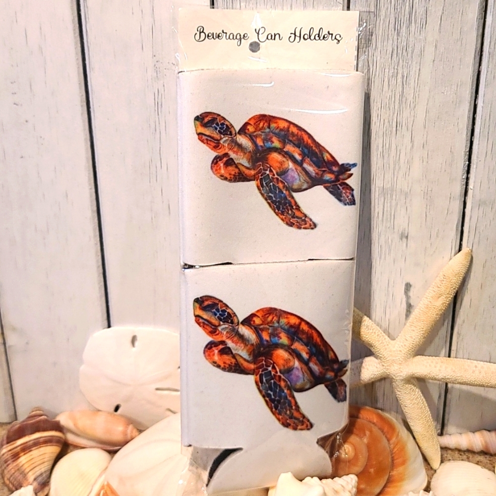 TURTLE theme Beverage holder set of 2 for can water bottle beer NWT